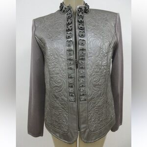 Leather Jacket Nygard Collection Gray Knit Lining Size S Zip Closure